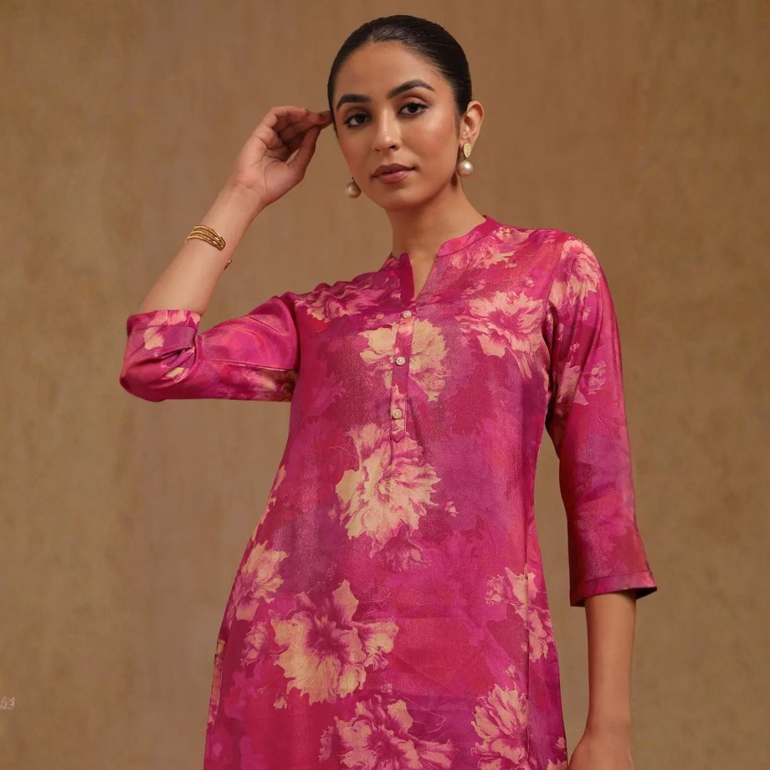 fuchsia-tissue-floral-print-kurta
