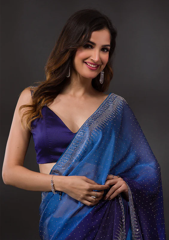 ombre-navy-blue-stonework-satin-designer-saree