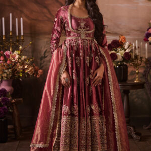 Dusty Pink Embroidered Velvet Anarkali