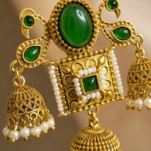 Mayura Shalimar Green Peacock Jhumka Earrings