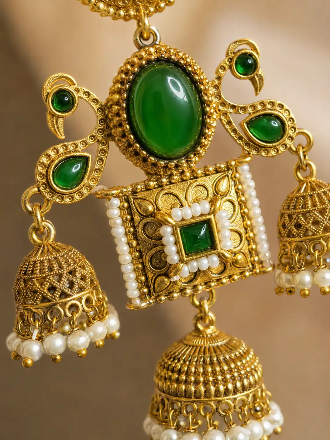 Mayura Shalimar Green Peacock Jhumka Earrings