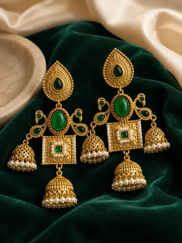 Mayura Shalimar Green Peacock Jhumka Earrings detail 3