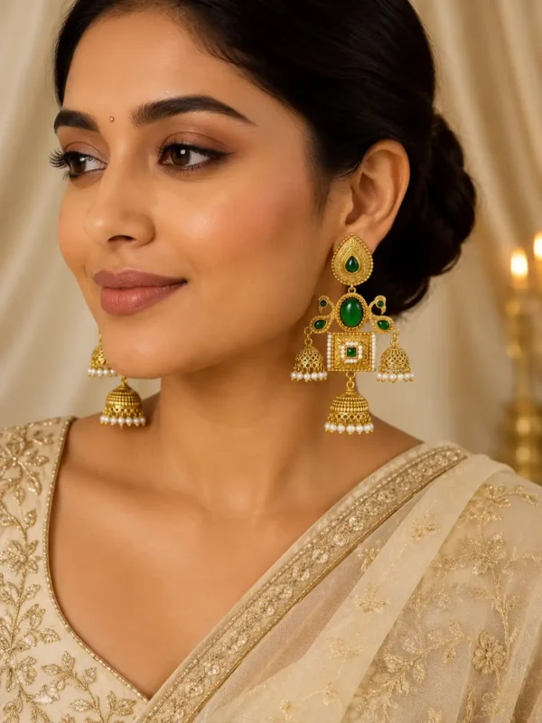 Mayura Shalimar Green Peacock Jhumka Earrings detail 4