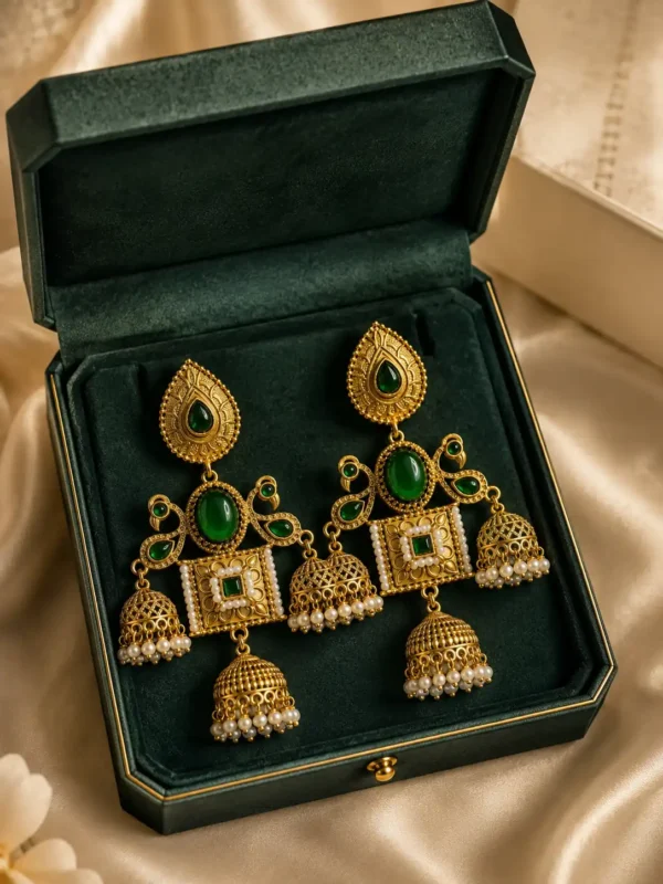 Mayura Shalimar Green Peacock Jhumka Earrings detail 5