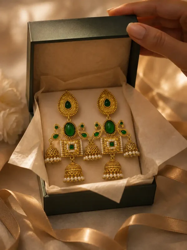 Mayura Shalimar Green Peacock Jhumka Earrings detail 6