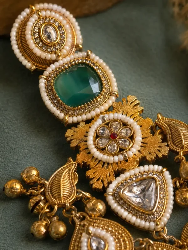 Shalimar Virasat Green Heritage Statement Earrings detail 2