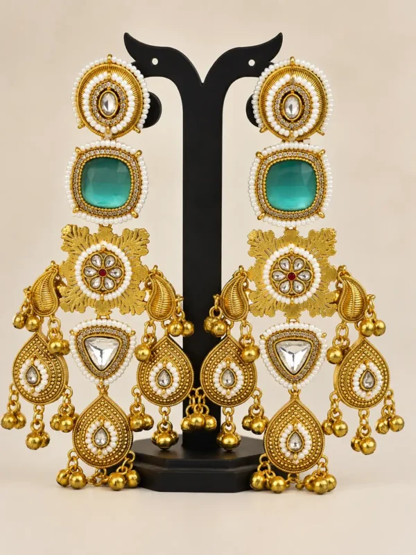 Shalimar Virasat Green Heritage Statement Earrings detail 3