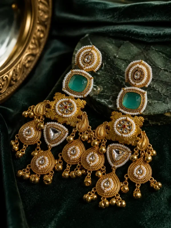 Shalimar Virasat Green Heritage Statement Earrings detail 5