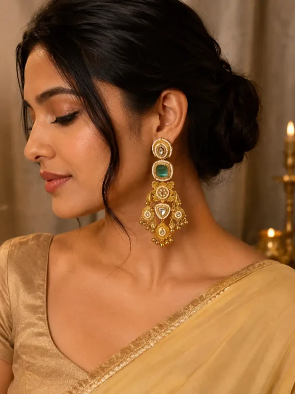 Shalimar Virasat Green Heritage Statement Earrings detail 6