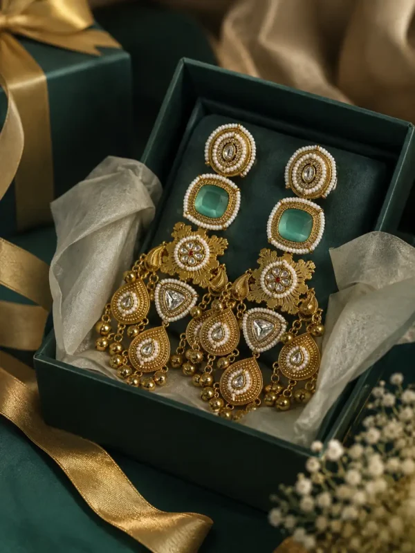 Shalimar Virasat Green Heritage Statement Earrings detail 7